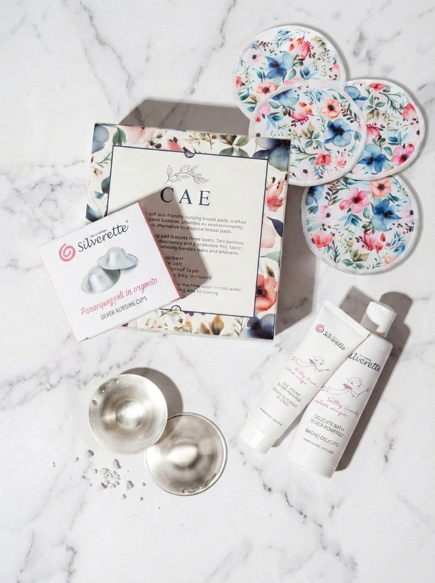 Silverette Welcome Baby Gift Set featuring silver keepsake items and accessories for new mothers and babies.